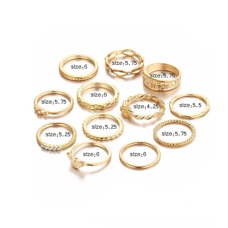 12PCS/Set Fashion Rings Gold Silver Color Knuckle Women Vintage Finger Charm Ring Party Jewelry Eagle Winding Carved | Украшения и