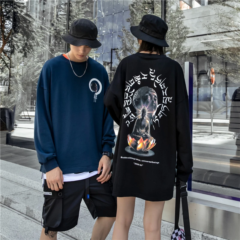 Autumn 2019 New Hip Hop Lotus Buddha Statue Sweatshirt Men | Мужская одежда