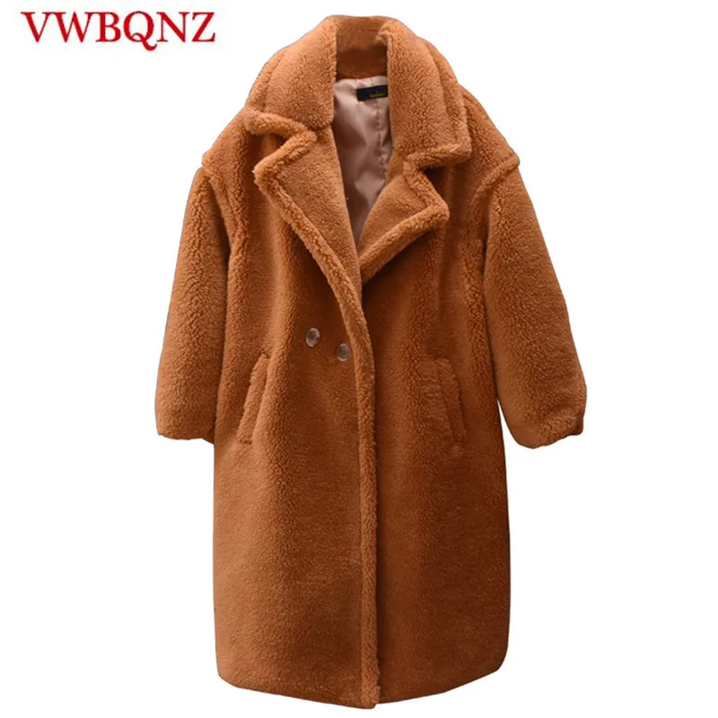 

Caramel color warm thick Women Long Coat loose winter Lambswool jacket brand clothing Star with casual Female Overcoat jackets
