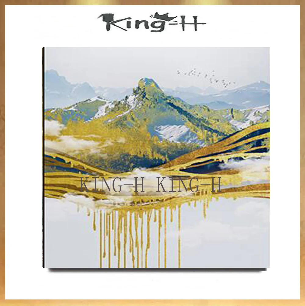 Ручная роспись маслом желтой Цзиньшань с Золотой Росписью абстрактный