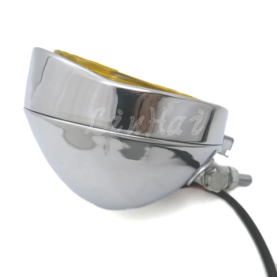 Motorcycle 5.7&quot 12V Chrome Retro Headlight Yellow Lens For Harley Old School Bobbers |