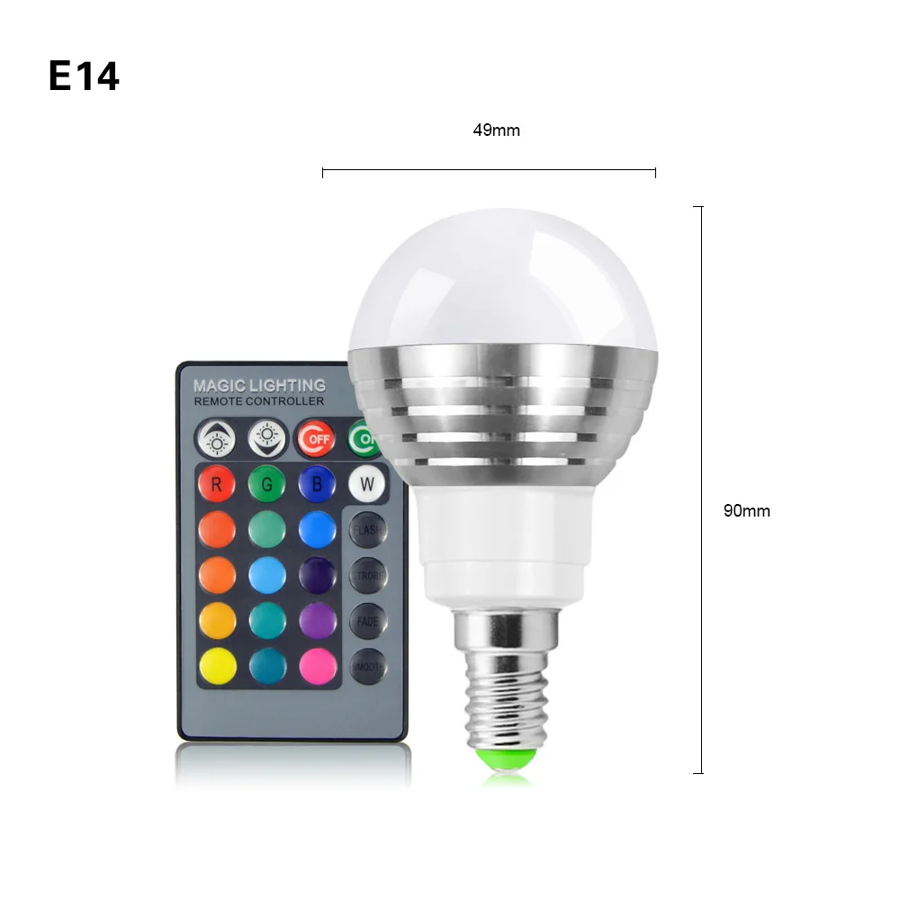 110V 220V AC 85-265V RGB затемнения светодиодный сценический светильник E27 E14 волшебный светильник светодиодный лампы/24key светильник с устройством дистанционного управления дома светильник Инж - Цвет: E14