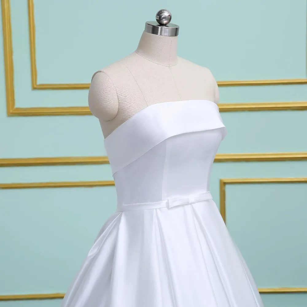 

New Arrival Backless A line Wedding Dress Strapless Vestido De Novia Vintage White Satin Wedding Gowns Robe De Mariage Casamento