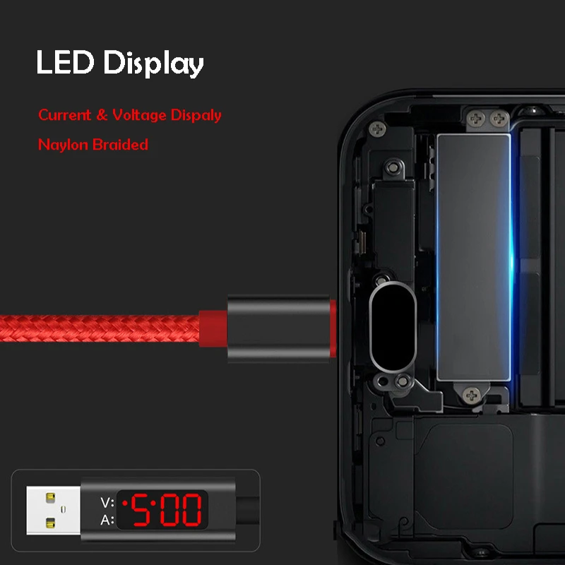 3A (макс.) дисплей напряжения нейлоновый Плетеный Micro USB кабель для быстрой зарядки