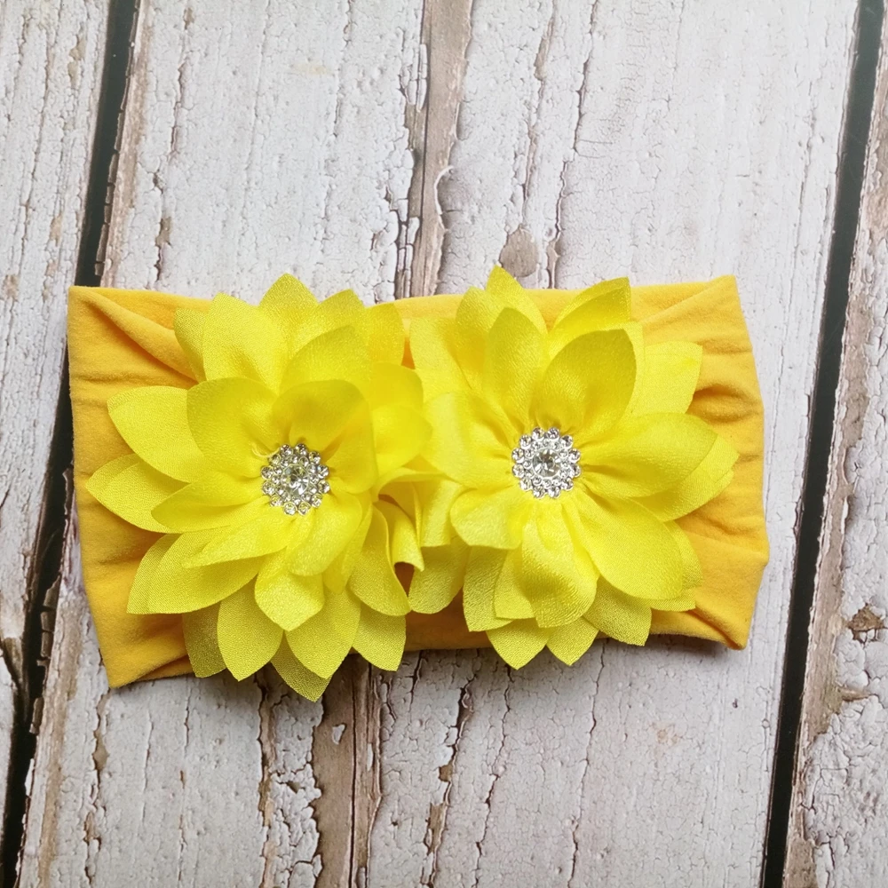 New Stretch Double Chiffon Flower Baby Headband Newborn Knot Wide Nylon Headwraps Girls Headwear Kids Photo Props | Мать и ребенок