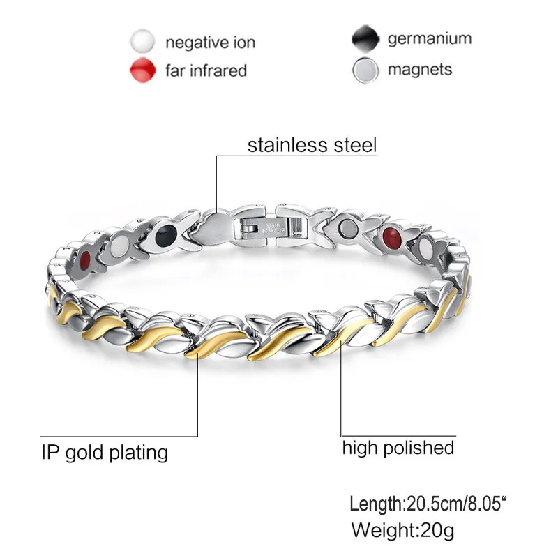 Modyle 7mm Adjustable Length Health Magnetic Bracelet For Women Stainless Steel With Germanium Hand Chain | Украшения и