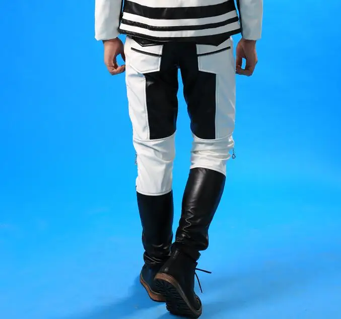 Stage personality men pants white black splice pant mens trousers singer dance rock pantalon homme street star style novelty | Мужская