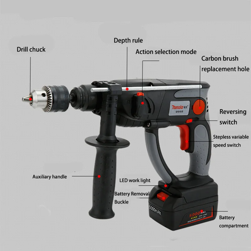 VOTO High-power Wireless Rechargeable Lithium Multi-function Electric Hammer Drill 21V 5000mAh for Woodworking Power Tool | Инструменты