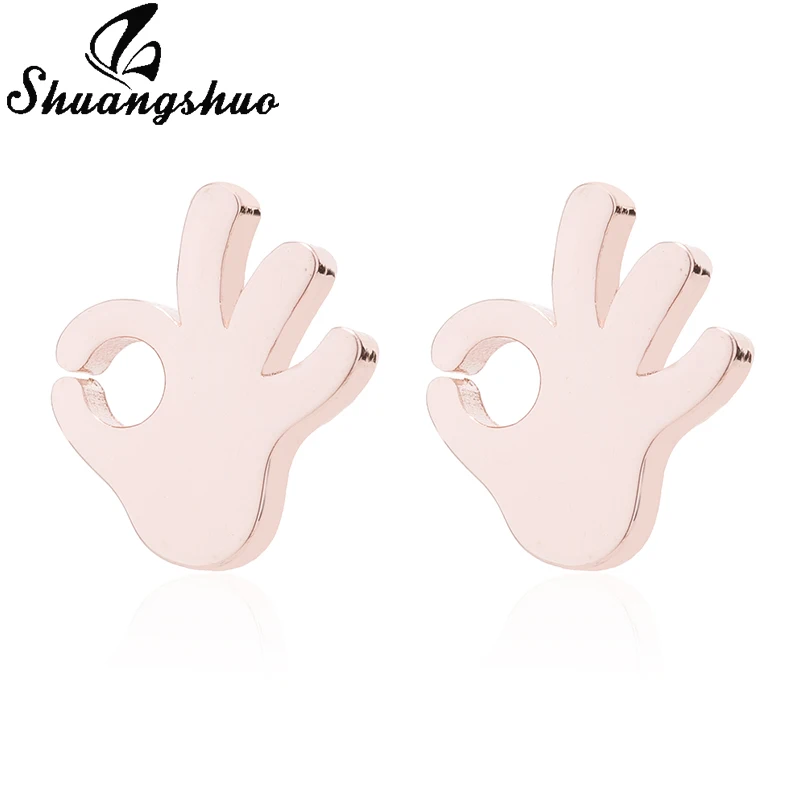 Shuangshuo Fashion Trendy Cool OK Gesture Finger Stud Earrings Stainless Steel Ear Studs Men Women Hand Palm Earring oorbellen | Украшения