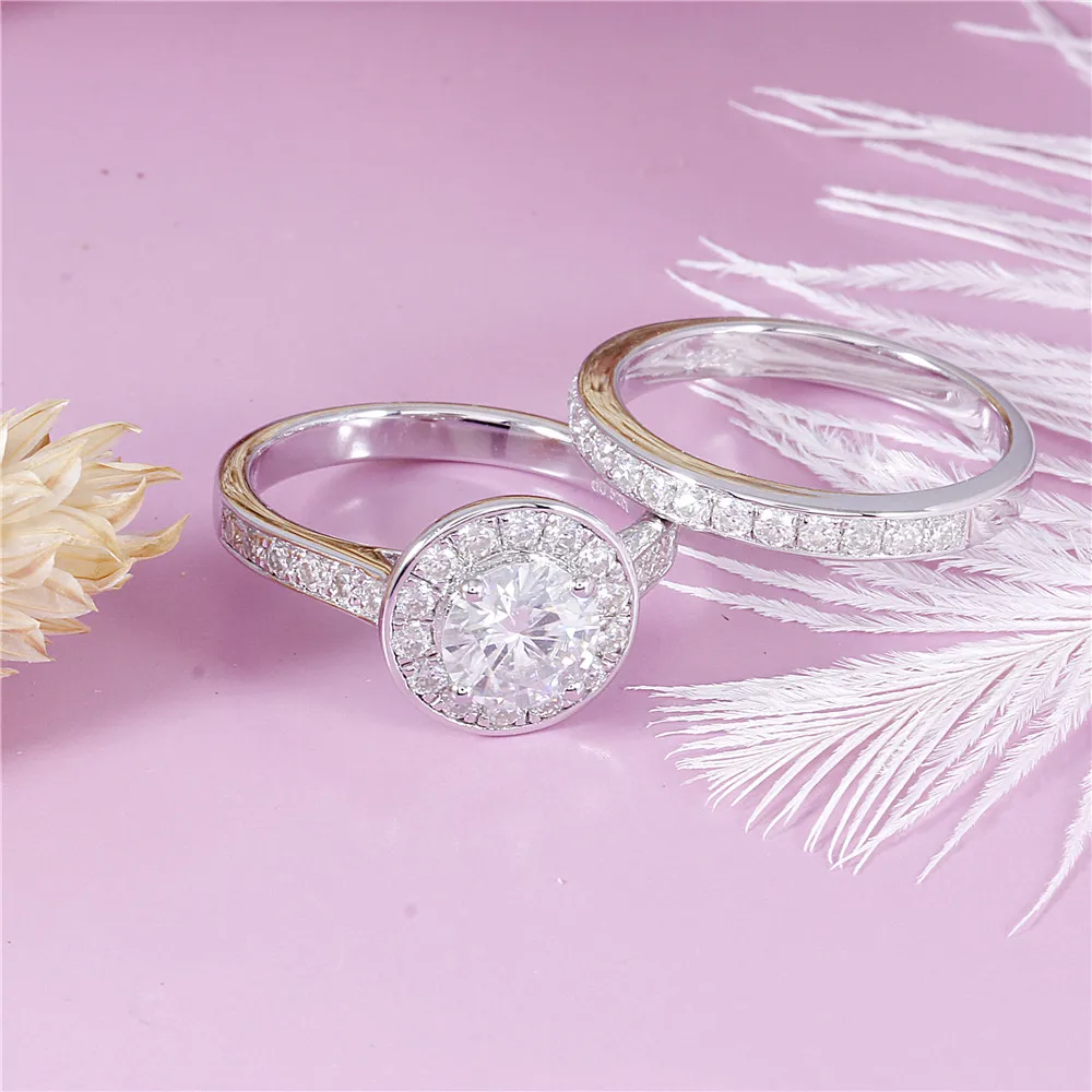 DovEggs Стерлинговое Серебро 925 пробы центр 1ct 6 5 мм H цвет Moissanite Halo набор свадебных