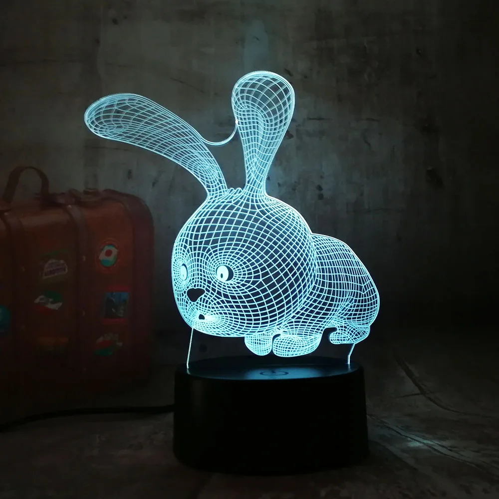 Мультяшный 3D светодиодный светильник ing Animal Rabbit акриловый RGB Ночной USB с сенсорным