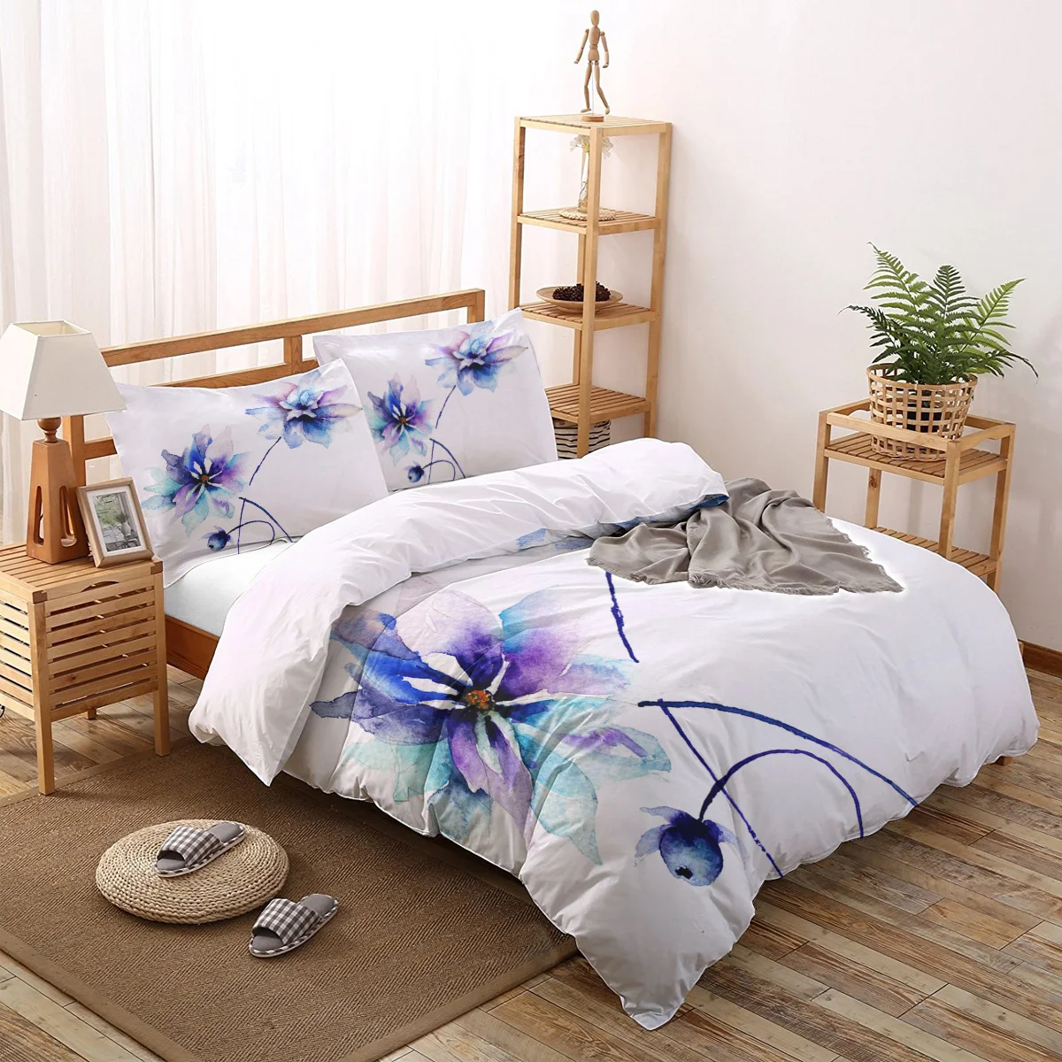 Watercolor Blue And White Pattern Bedding Sets Duvet Set Covers 4 Pcs Comforter Cover St. Valentine's Day Quilt Bed | Дом и сад