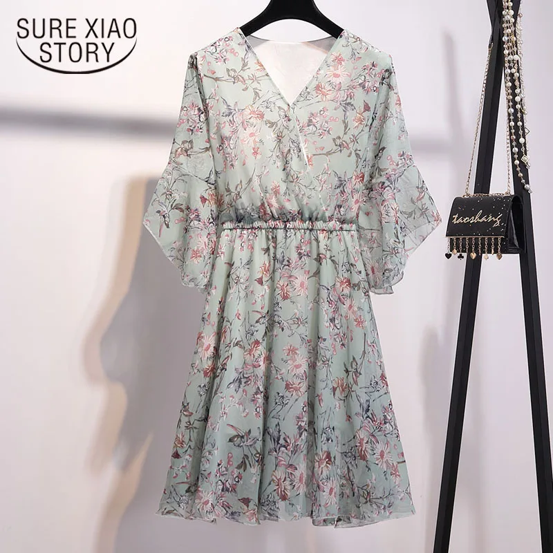 Новое летнее шифоновое платье до колена с v образным вырезом 2020 мягкое свободное