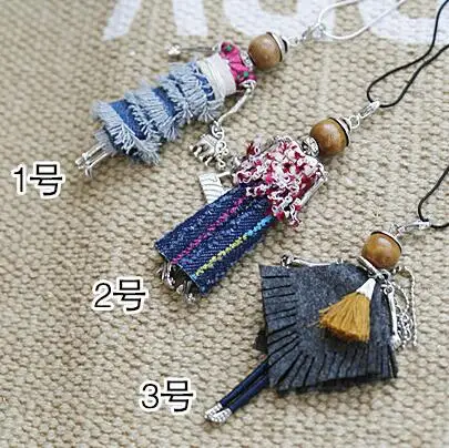 Корейская Кукла Ожерелье джинсовая кисточка кожа цветок длинная цепь сплав