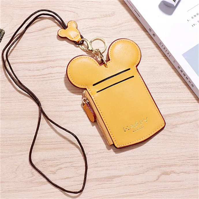 Yellow Card Holder XZXBBAG из искусственной кожи Милая мышь большие уши кредитный держатель для карт кошелек женский многофункциональный чехол для ID карты мультфильм девушки держатель для карт - Цвет: Yellow Card Holder