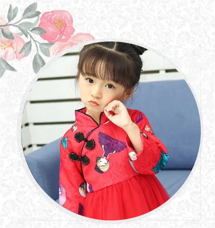 Cheongsam/платья принцессы для детей; платье-пачка с цветочным узором для девочек; Весенняя модная верхняя одежда; детская одежда для девочек; одежда для малышей