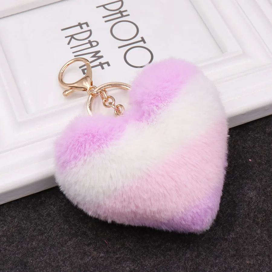 NEW Colorful Lovely Heart Shaped Pom Poms Imitation Rabbit Fur Ball Toy Doll Bag Car Key Ring Monster Keychain Jewelry Gift | Украшения и