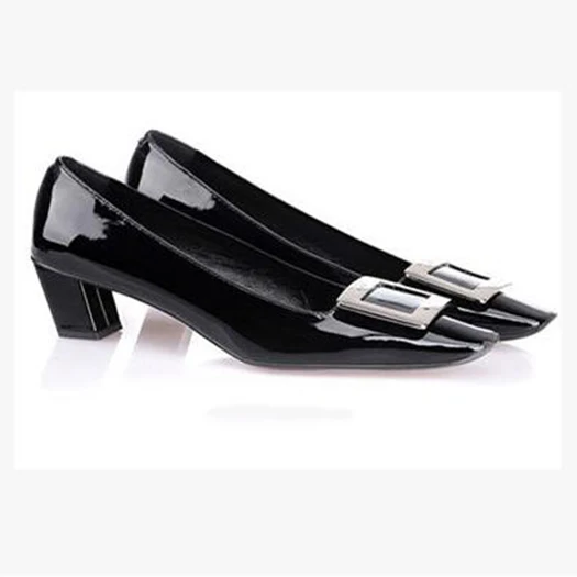 black patent 5cm Квадратный носок Красное вино Размер 33 уникальный марка средний насосы Каблук роскошь Дизайнерская женская обувь лакированная кожа высокие каблуки 4 34 Весна осень - Цвет: black patent 5cm