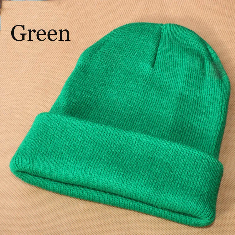 Green Модные вязаные неоновые женские шапочки для девочек, 28 цветов, Осенние повседневные эластичные женские теплые зимние шапки унисекс, Gorros Hombres - Цвет: Green