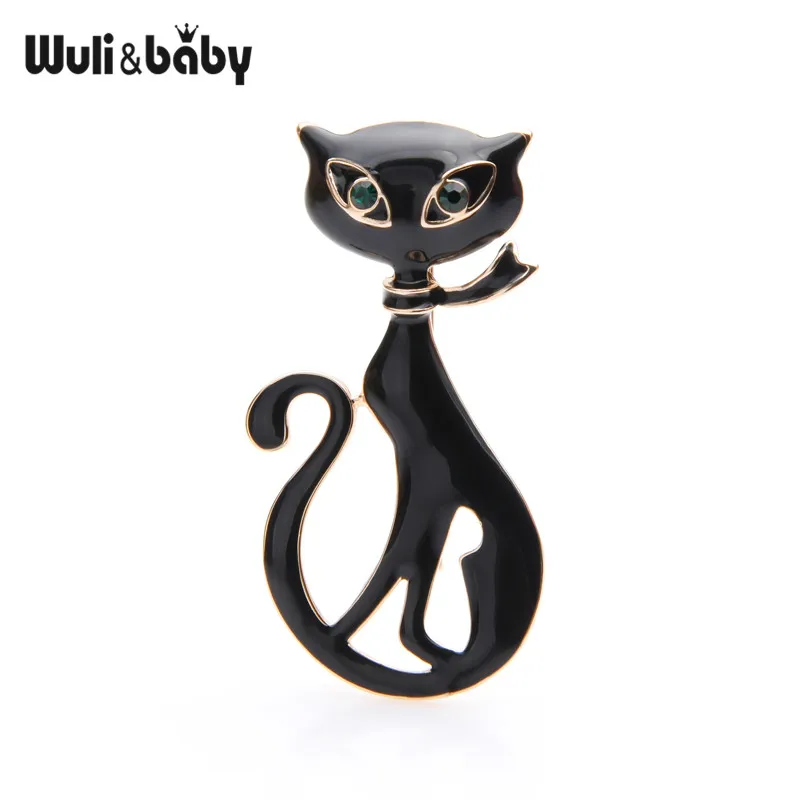 black Wuli& baby, черно-белый шарф, броши-кошки для женщин, сплав, животное, брошь, булавки, сумка, шляпа, аксессуары, подарки - Окраска металла: black