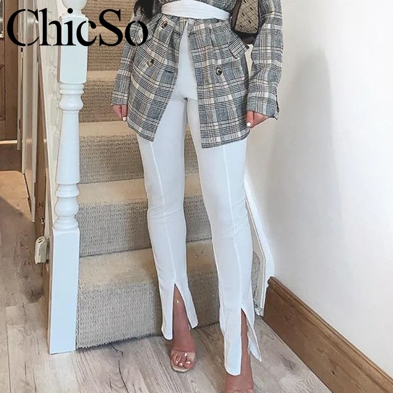 MissyChilli модные обтягивающие длинные узкие черные брюки женские элегантные белые