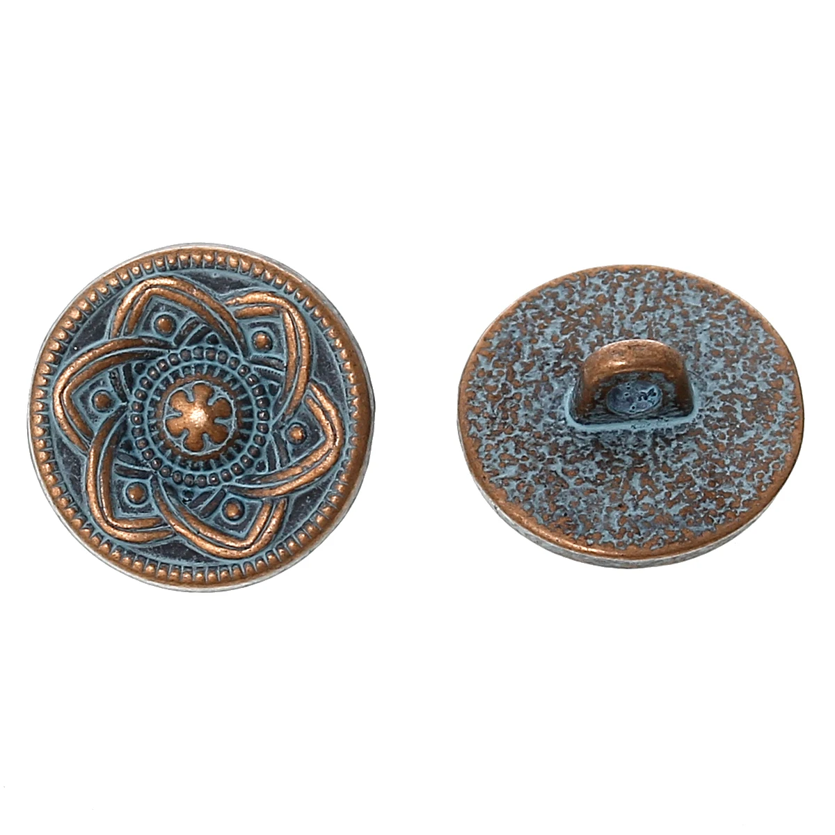 DoreenBeads, металлическая кнопка с хвостовиком, круглая, античная медь, спрей, окрашенная, на одно отверстие, цветочный узор, 12,0 мм диаметр, 50 шт., новинка