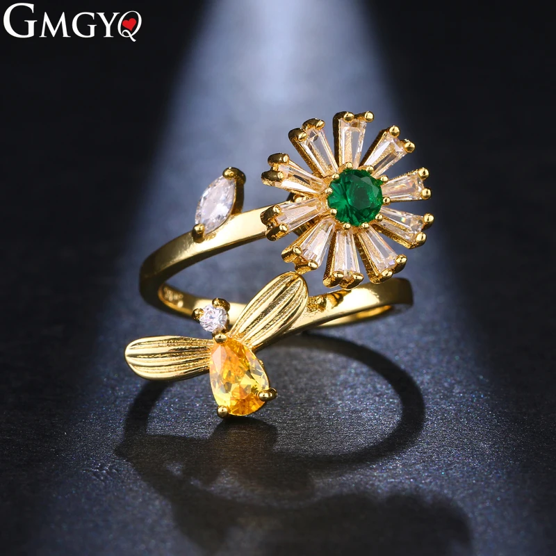 

GMGYQ Personality Design Fashion Flower Rotary Open Ring Adjustable Size Internet Reds Same Style Jewelry Gifts For Women