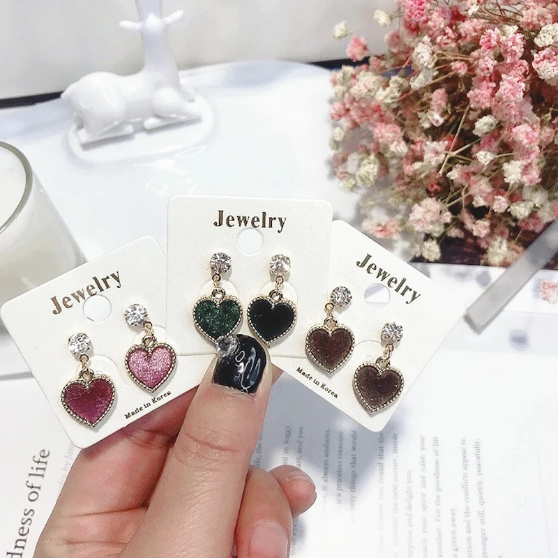 2018 Spring New Arrival Korean Shiny Zircon Velvet Love Heart Earrings For Women Bijoux Fashion Jewelry Vintage Brincos | Украшения и