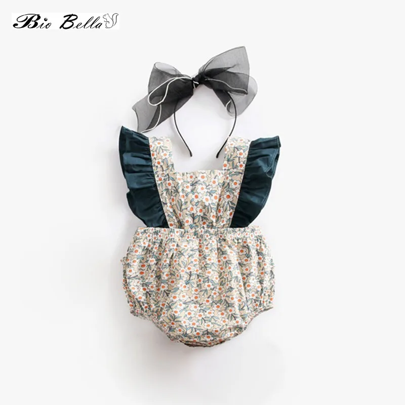 

Brand Newborn Baby Girl Clothes Ruffled Solid Color Fly Sleeve Rompers Cute Bow Summer New Jumpsuit Outfits Sunsuit 0-24M