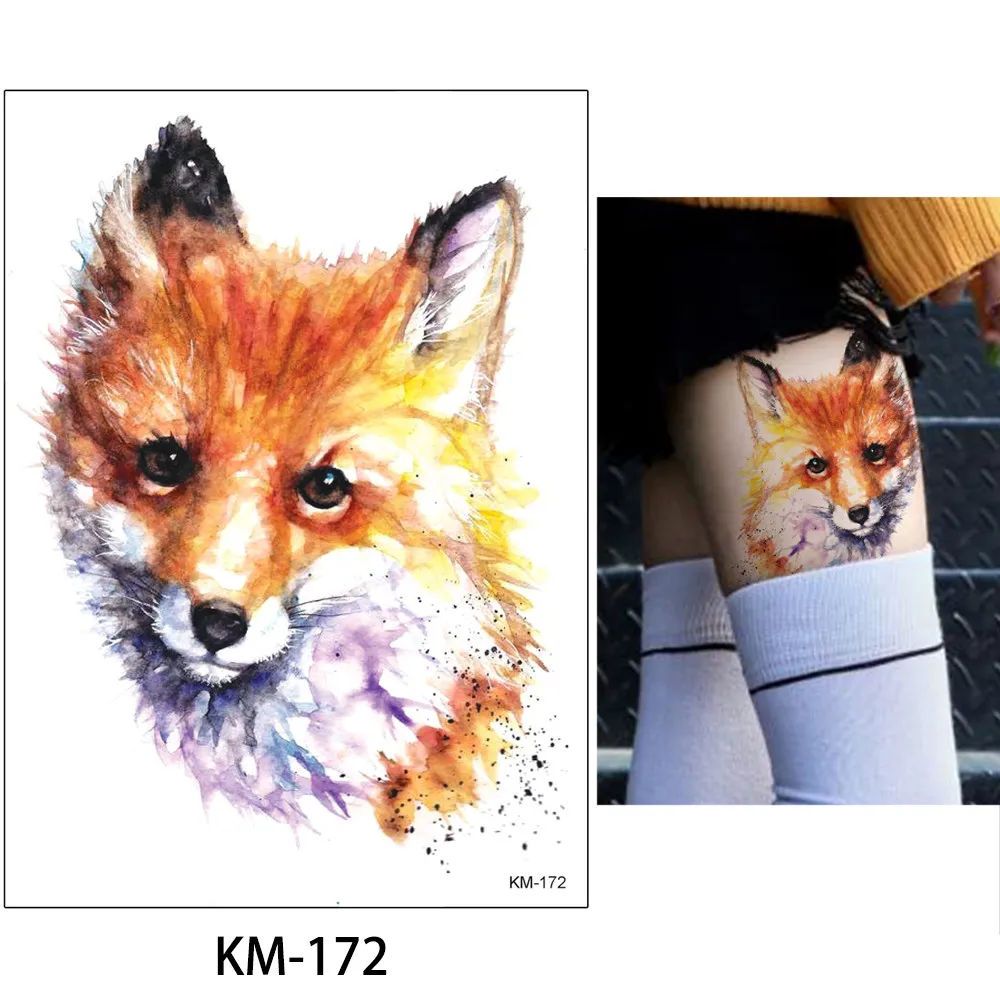 KM-172 Яркие годы, 24 дизайна, 1 лист, акварельный рисунок, животные, тату, стикер, Сова, панда, узор, наклейка, поддельные, красота, Временные татуировки, подарок - Цвет: KM-172