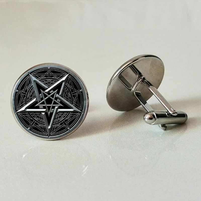 

Wiccan glass cufflinks retro five-pointed star cufflinks convex round glass business cufflinks shirt jewelry handmade custom
