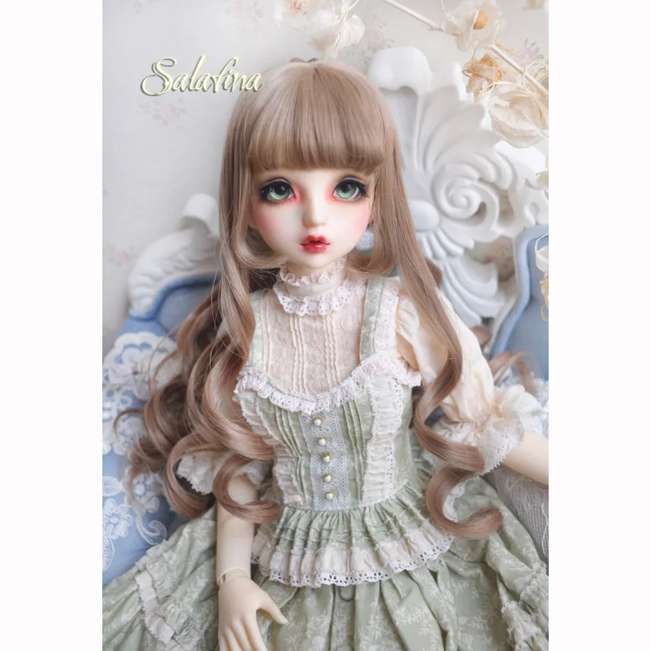 Allaosify 1/3 1/4 1/6 bjd кукла парик высокая температура шелк парик черно-коричневый длинные вьющиеся волосы синтетический волос - Цвет: 2