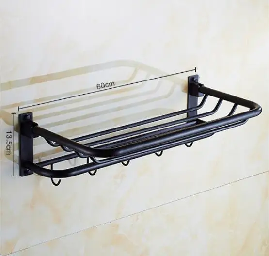 

60cm Black Oil Brushed Bathroom Towel Rack Folding Movable Bath Towel Holder Bar Hotel Home Bathroom Storage Rack Shelf