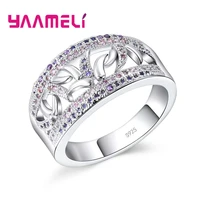 exquisitely beautiful purple and pink crystal stone geometric ring party engagement 925 sterling silver for women gift