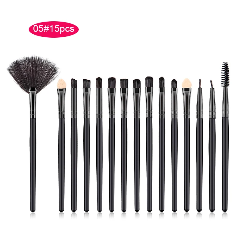 black 15pcs Горячая подводка для глаз бровей губ наборы теней кисти макияж глаз консилер набор кистей макияж - Handle Color: black 15pcs