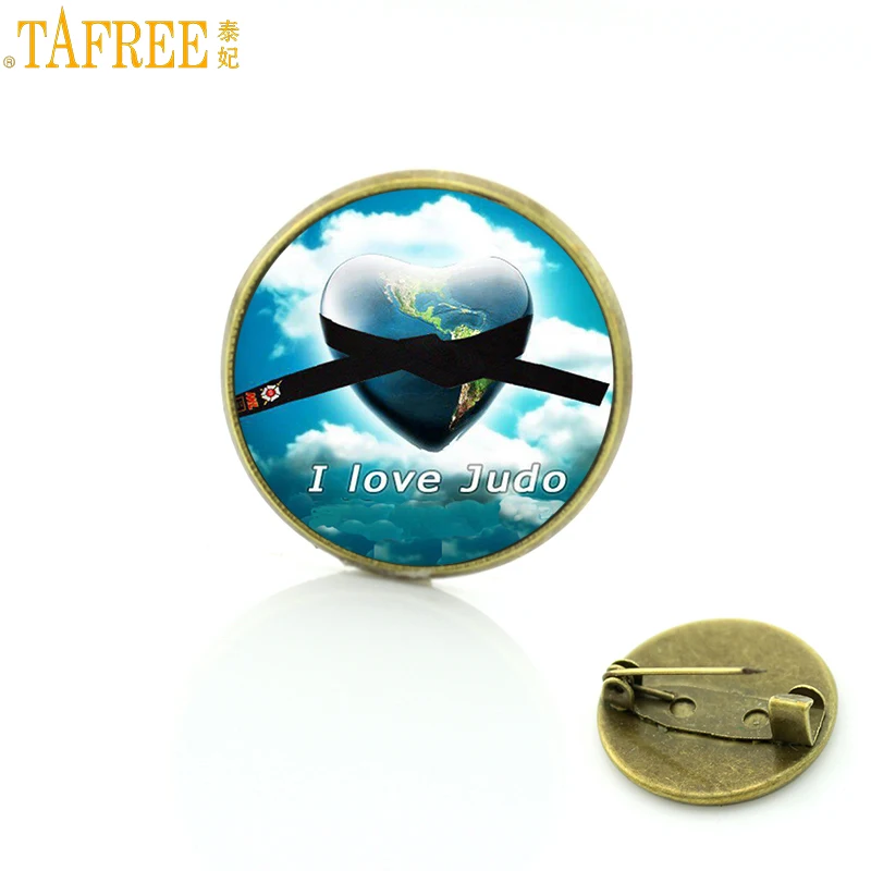 TAFREE бренд новые модные с надписью I Love дзюдо Броши Винтаж черным пояском арт