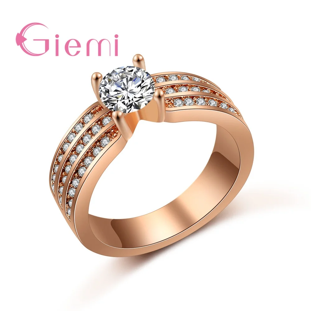 Precious Super Shining Cubic Zirconia Finger Rings Solid Rose Gold Color Crystal Jewelry Present For Girls Bridal Wedding | Украшения и