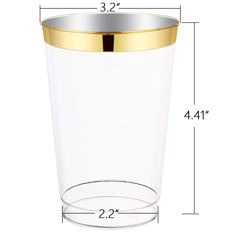 12 унций Золотые пластиковые Cups 25pc прозрачные чашки с золотым Ободом