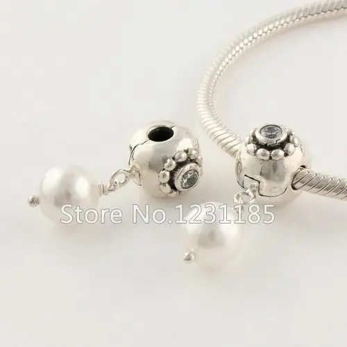 2014 Women New 3.38g 925 Sterling Silver Pearl Flower Crystal Clip Charms Fit European Style | Украшения и аксессуары