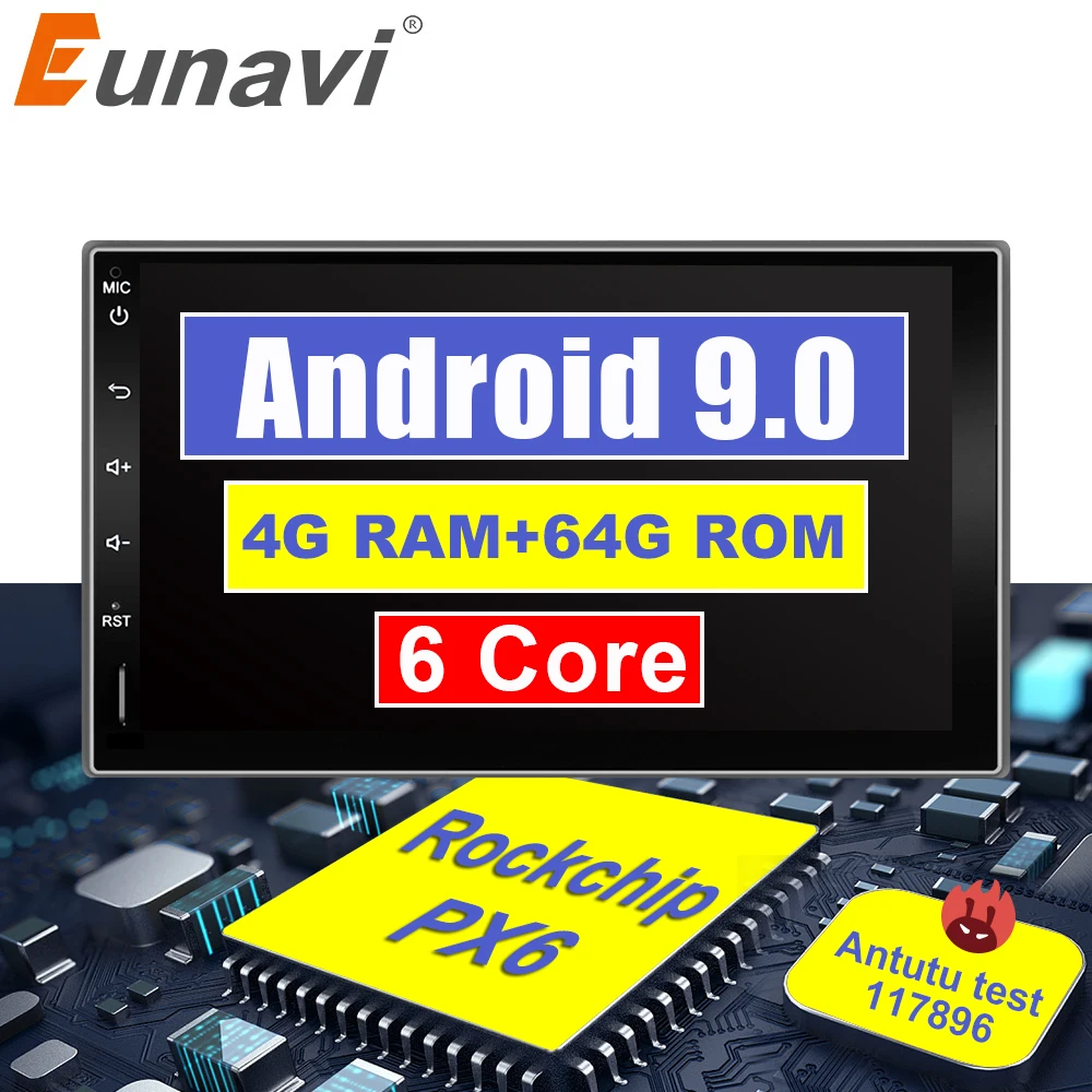 Eunavi 2 Din Восьмиядерный android 9 0 Автомобильный плеер универсальный gps Навигация