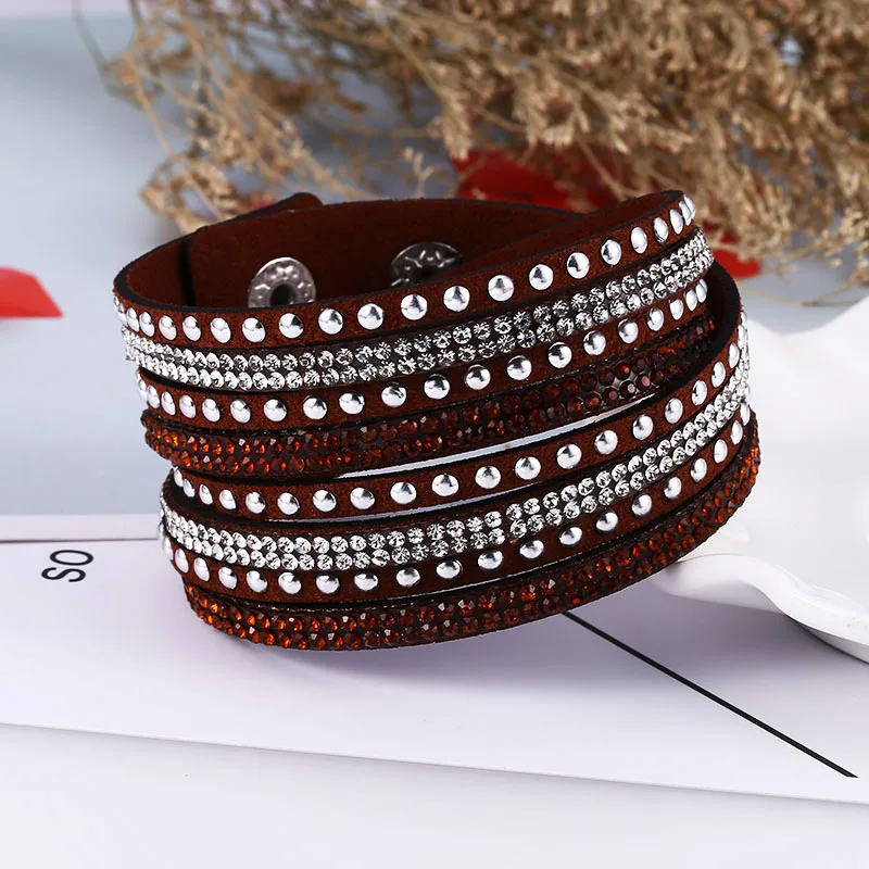 Wine Red Bracelet HOCOLE модные Очаровательные кожаные браслеты со стразами для женщин обёрточная бумага Многослойные Стразы браслет Женская мода ювелирные изделия свадебный подарок - Окраска металла: Wine Red Bracelet