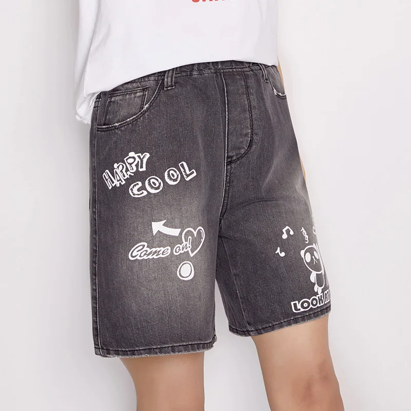 LEIJIJEANS Лето 2019 г. Письмо печати хлопок по колено Bleach High Street эластичный пояс