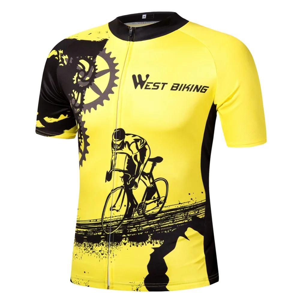 Желтая велосипедная рубашка West Biking футболка на молнии с коротким рукавом для