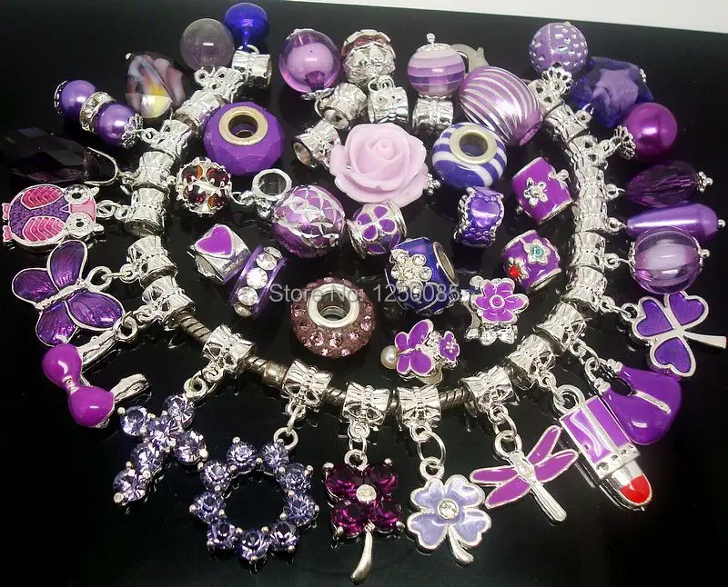 Оптовая продажа 50 шт./лот фиолетовый красивый смешанный стиль Европейские Бусины