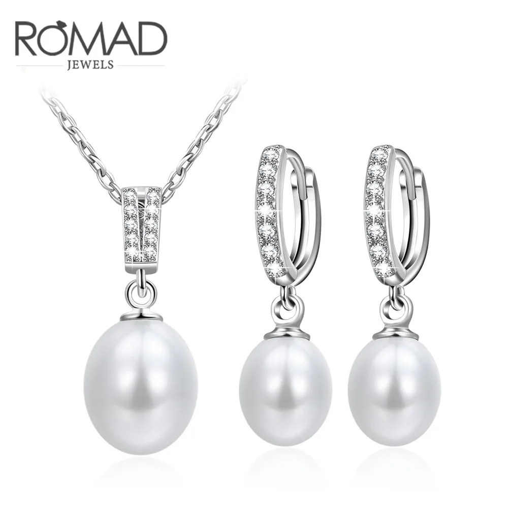 Jewelry Sets Pearl Pendant Necklace silver Color Earrings For Women pendant drop earrings White pearl jewelry 2018 | Украшения и