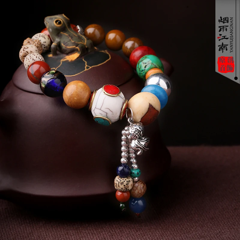 Jiangnan народный стиль браслет оригинальный Винтаж для женщин Бодхи Серебряные