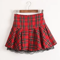 s xxxl women uniform skirt red plaid plus size high quality preppy style lace hem with lining elastic waist student girl bottoms