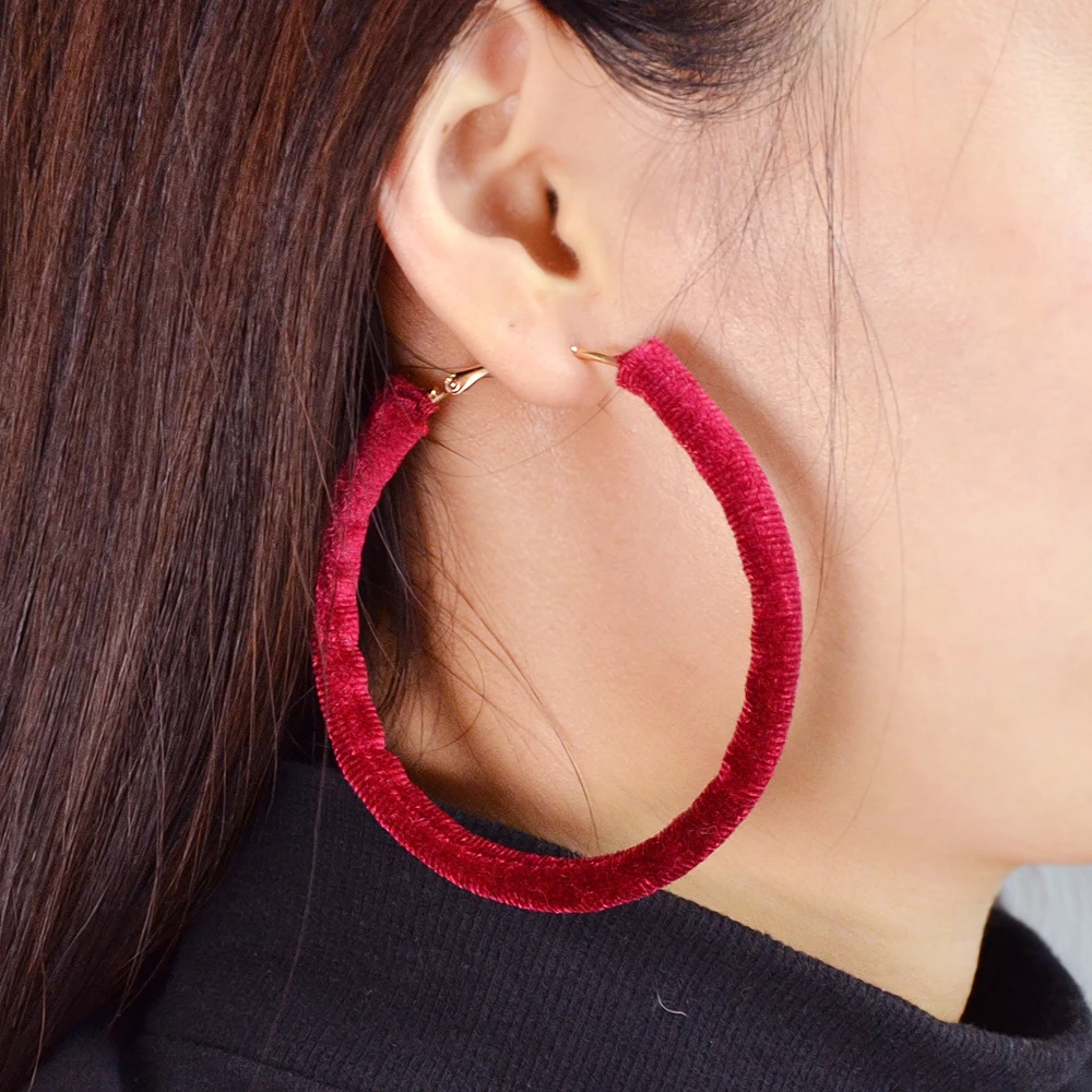 Мода Большой Для женщин Серьги красные черные зеленый бархат большой круг серьги