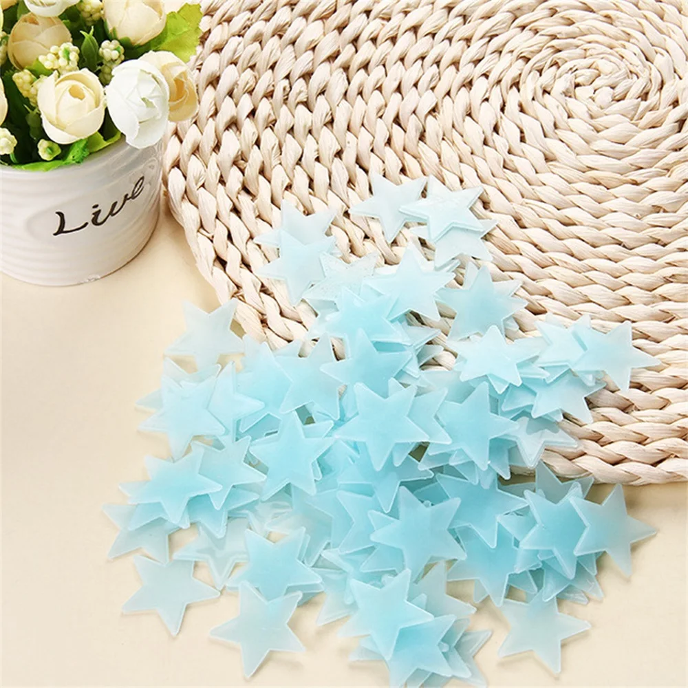 Blue-3cm-100pcs Светится в темноте, переключатель, наклейка, Звездный ангел, мультяшный Кот, светящаяся наклейка, флуоресцентная синяя фея, наклейка, детская комната, украшение для дома - Цвет: Blue-3cm-100pcs