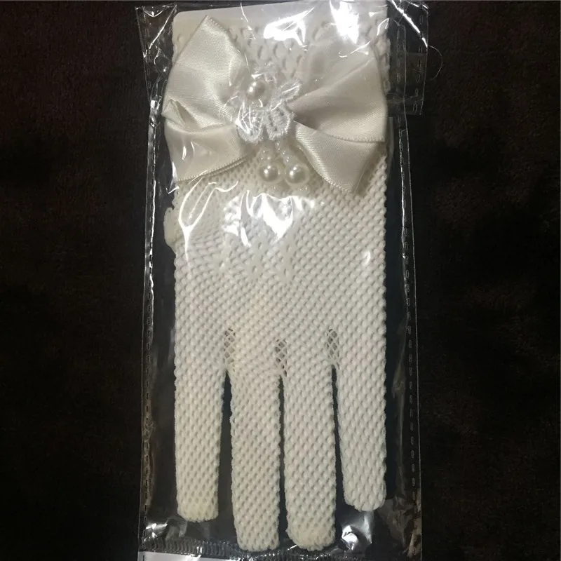 Детские Формальные Перчатки принцессы атласный бант знатных короткие дизайн Ivory